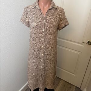 Japna Midi Leopard Print Button-Up Dress Sz S